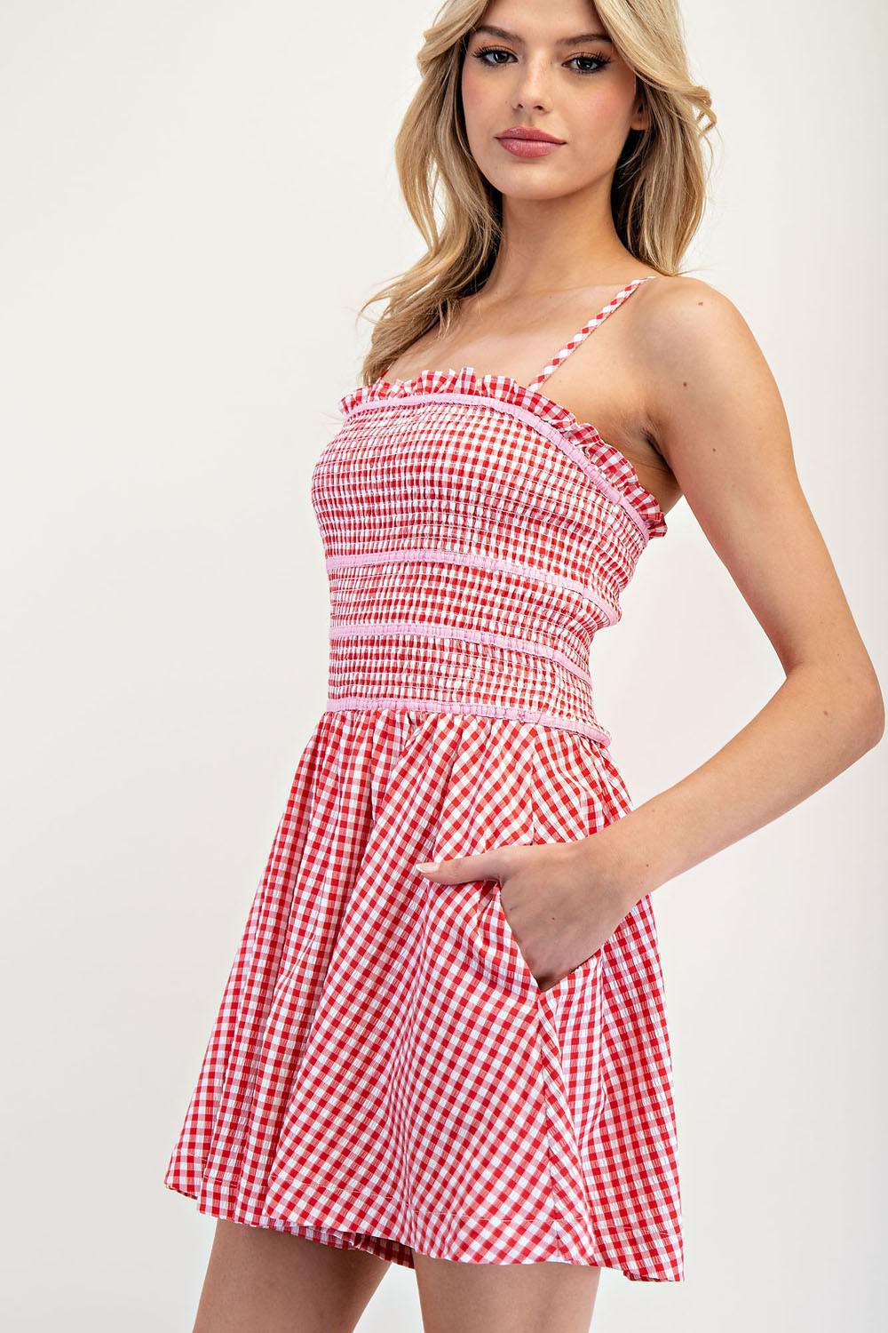 Sunset Red Gingham Romper