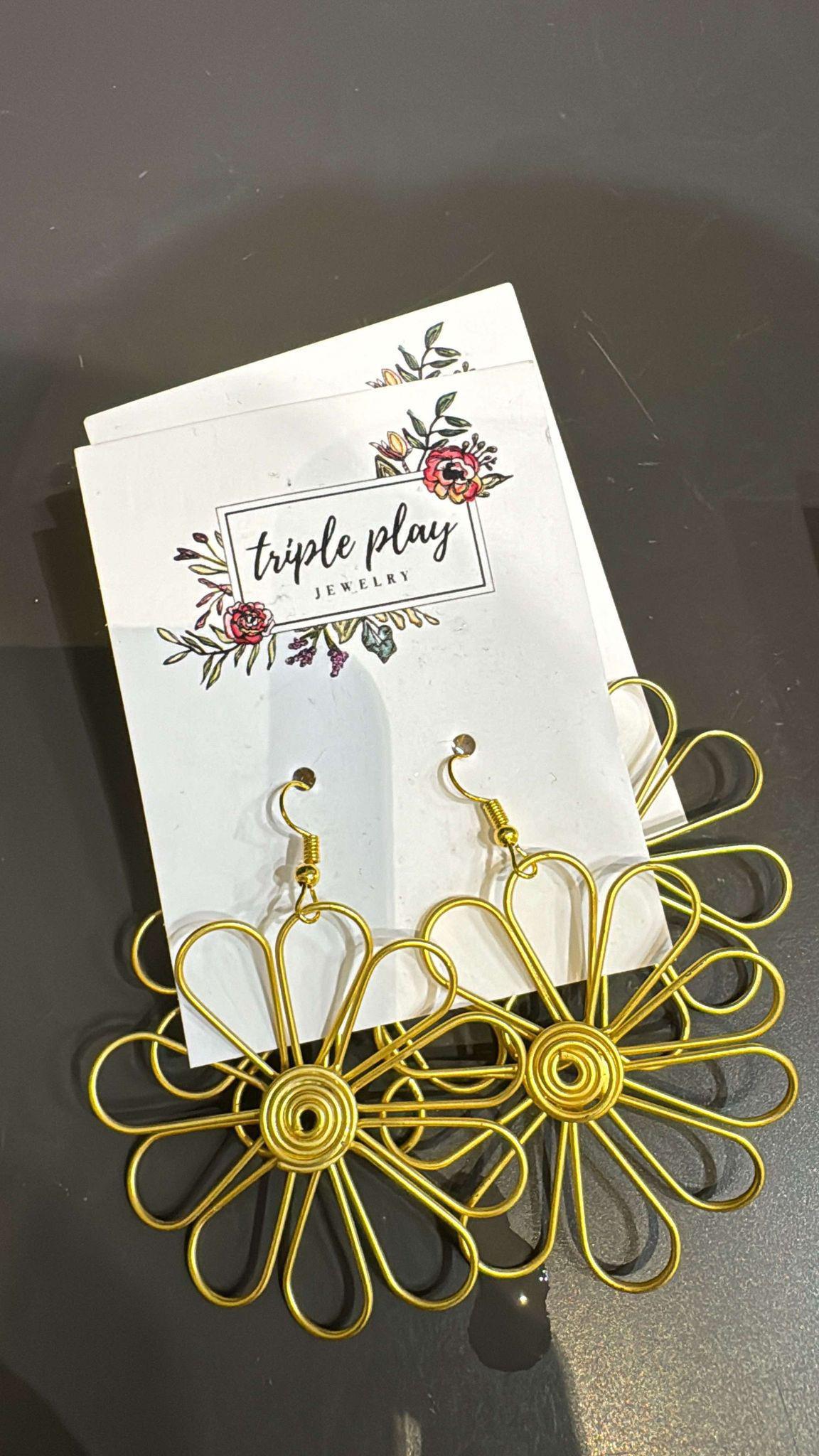 Gold Wire Flower Earrings