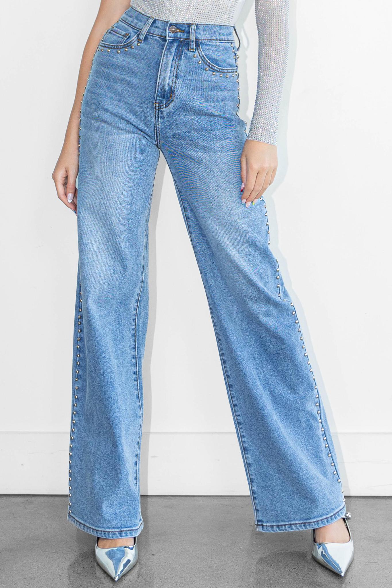 Vibrant Stud Wide Leg Jeans