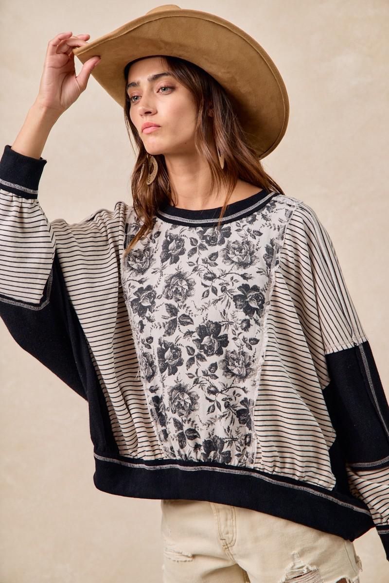 Rose Twill And Stripe Mix And Match Top