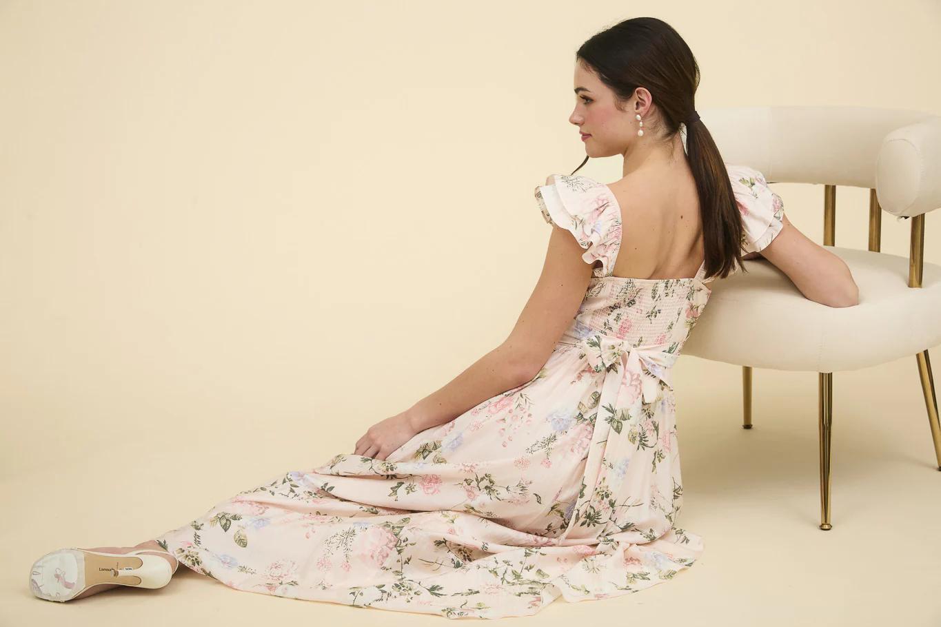 Blush Floral Corset Detail Maxi Dress