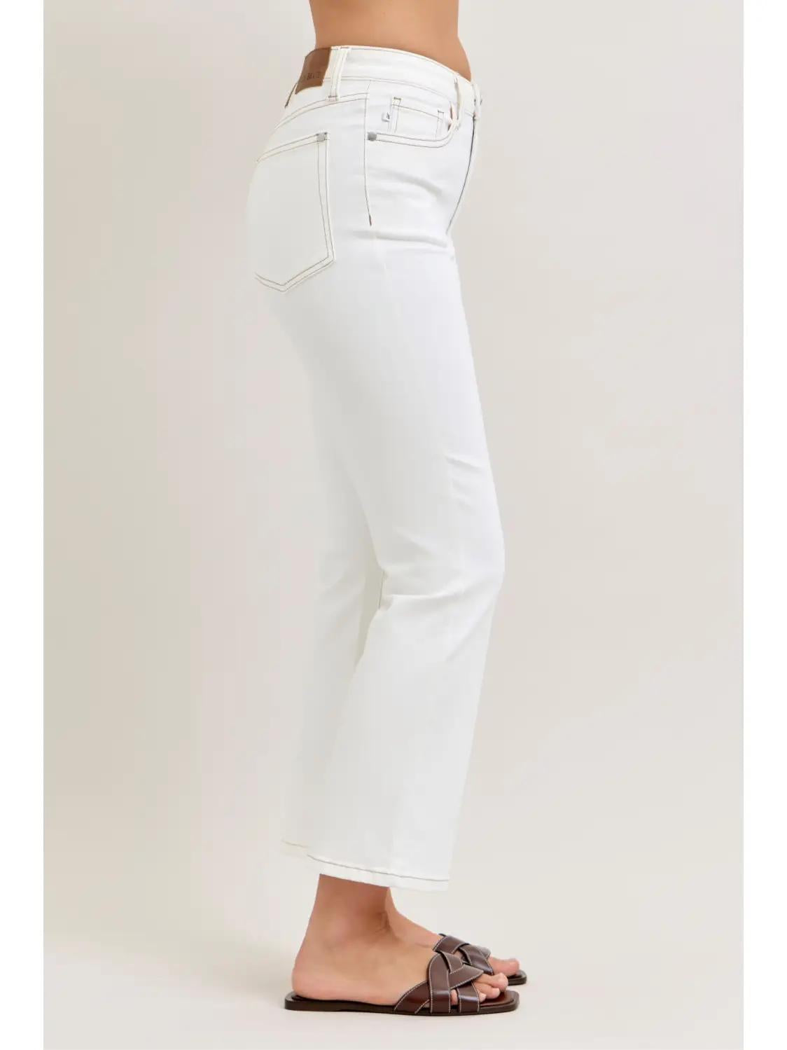 Judy Blue White HW Kick Flare Jeans