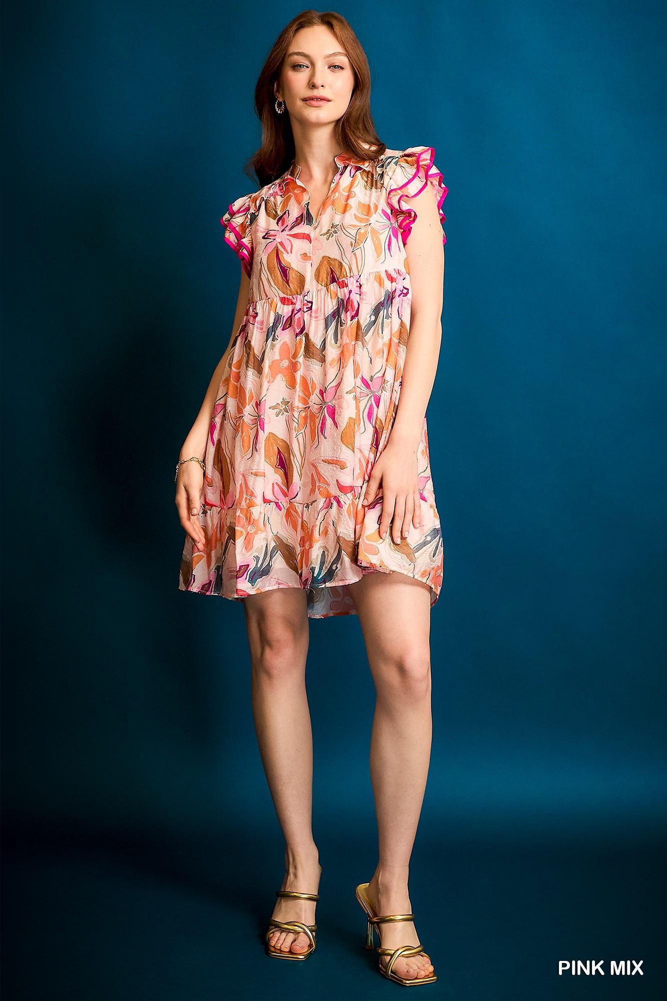 Floral Breeze Ruffle Sleeve Dress