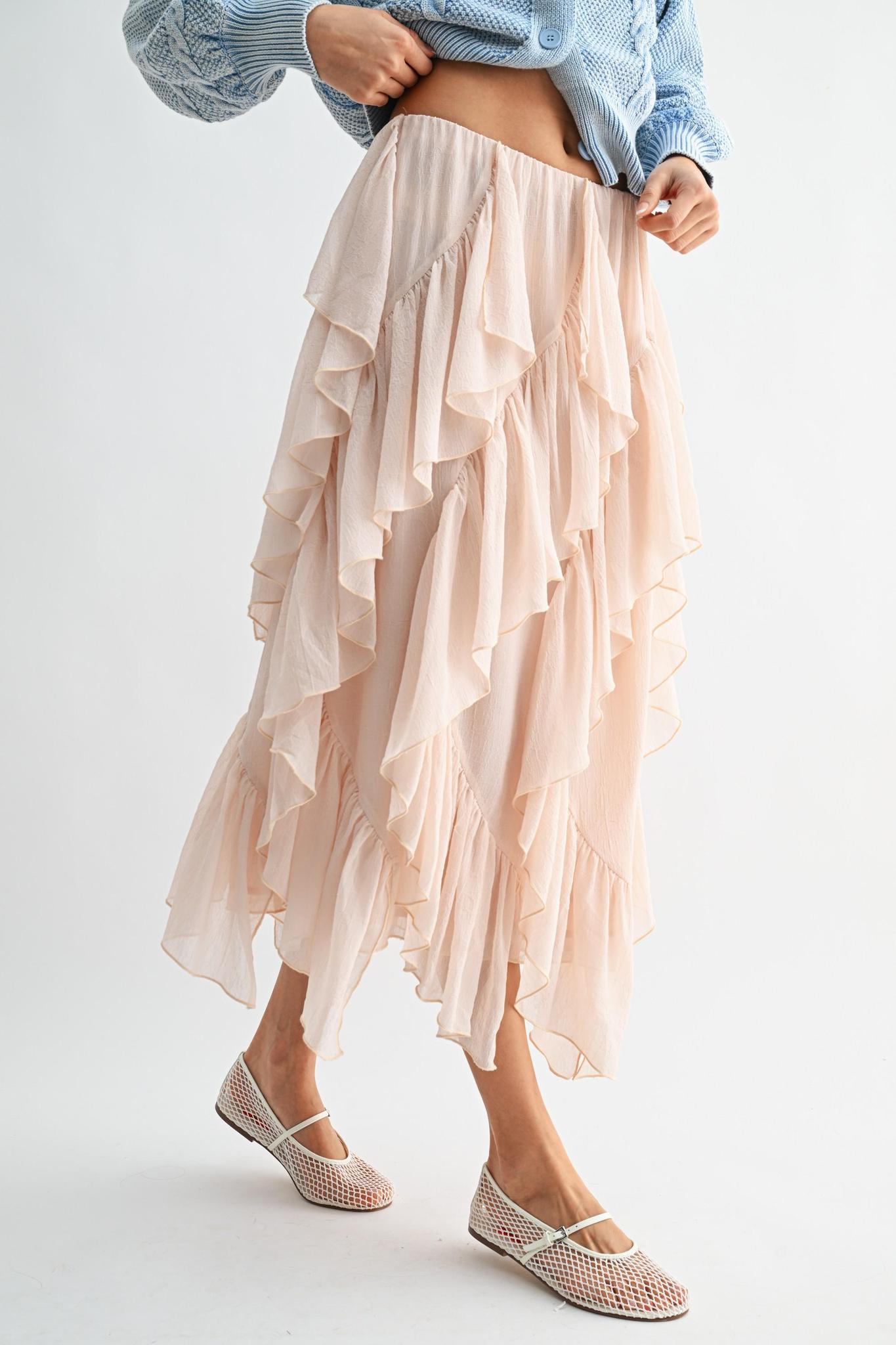 Layered Chiffon Ruffle Midi Skirt