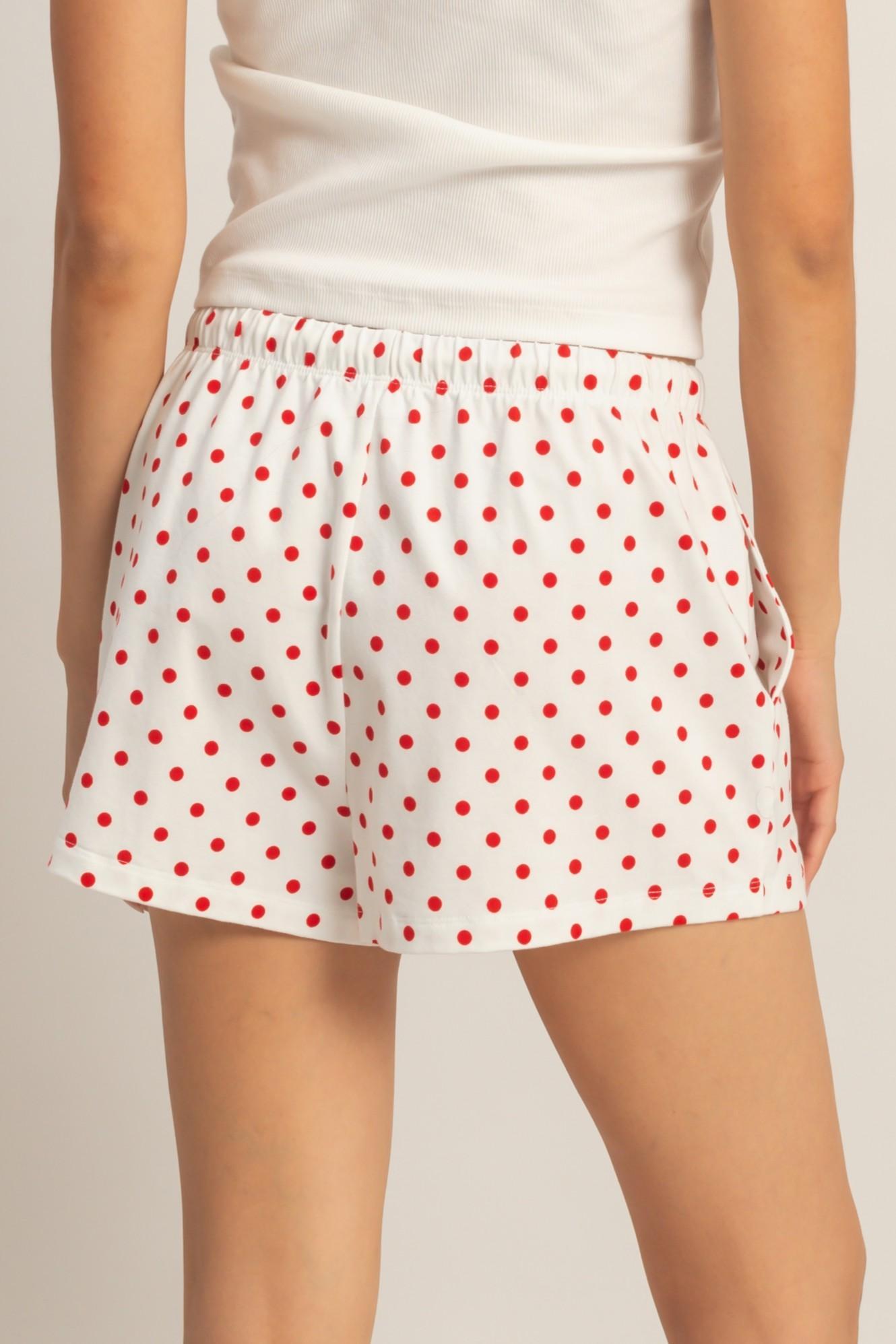 Polka Dot Drawstring Shorts - Red