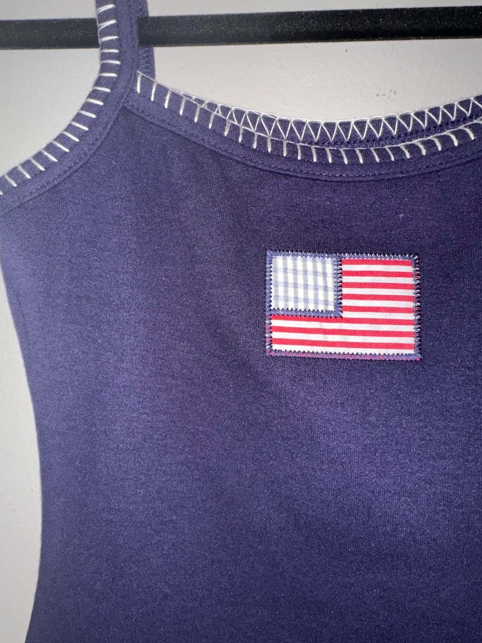 American Flag Embroidered Navy Tank Top