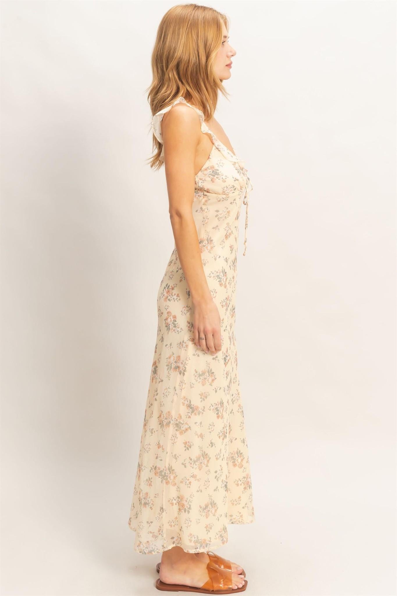 Floral Ruffle Strap Midi Dress