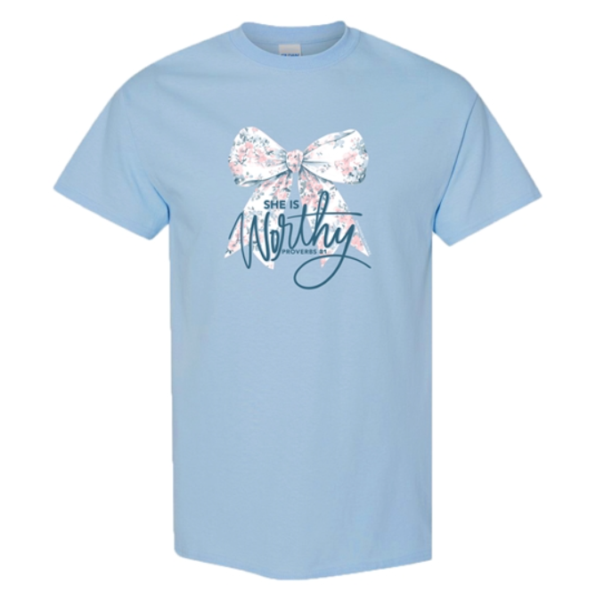 SC Soft She Is Worthy Tee - Light Blue
