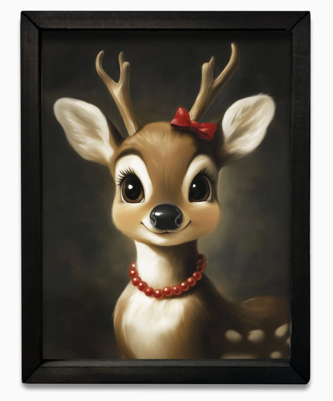 Girl Young Reindeer Box Frame 18x24