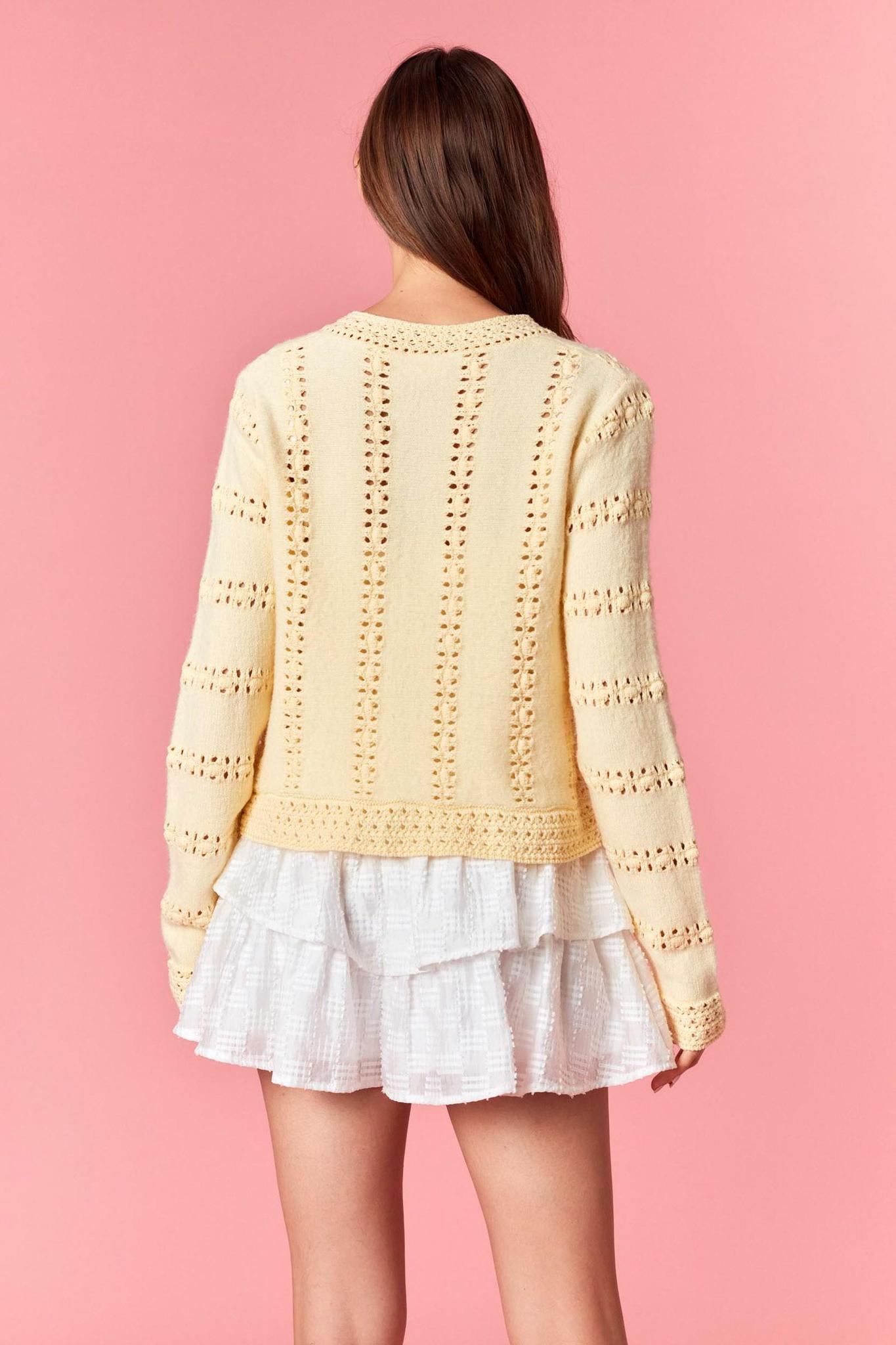 3 Bow Tie Strap Sweater Cardigan - Light Yellow