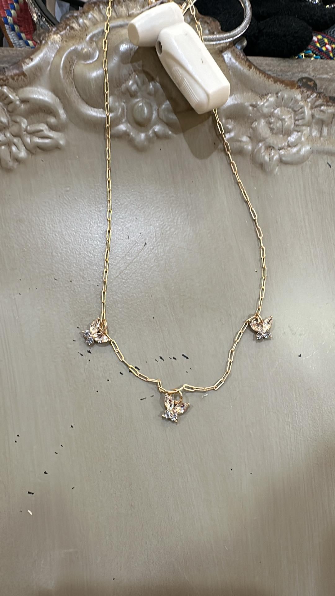 Crystal Butterfly Gold Necklace