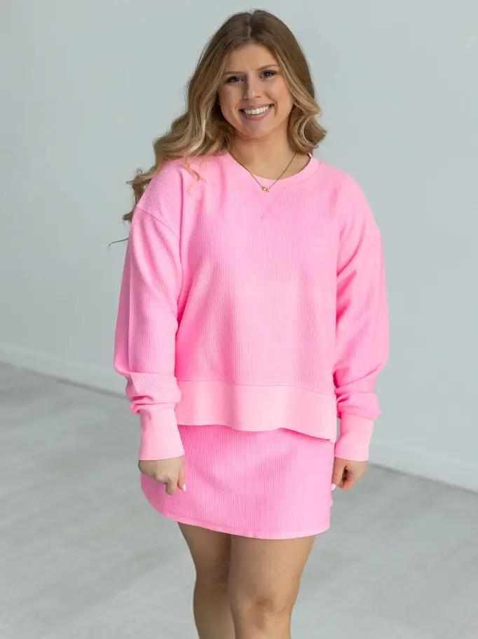 Corded Cropped Side Slit Crew