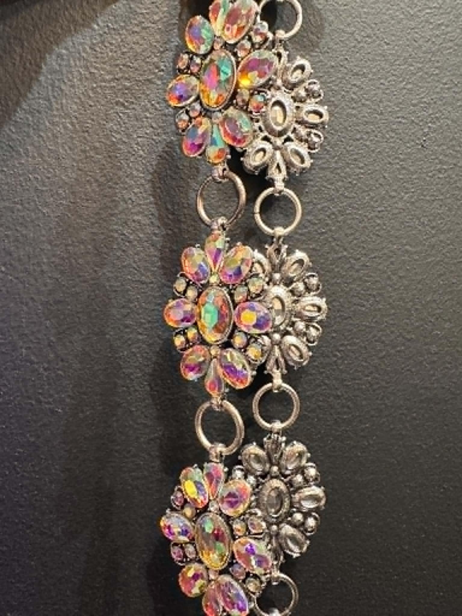 Silver Concho with iridescent Crystal Belt