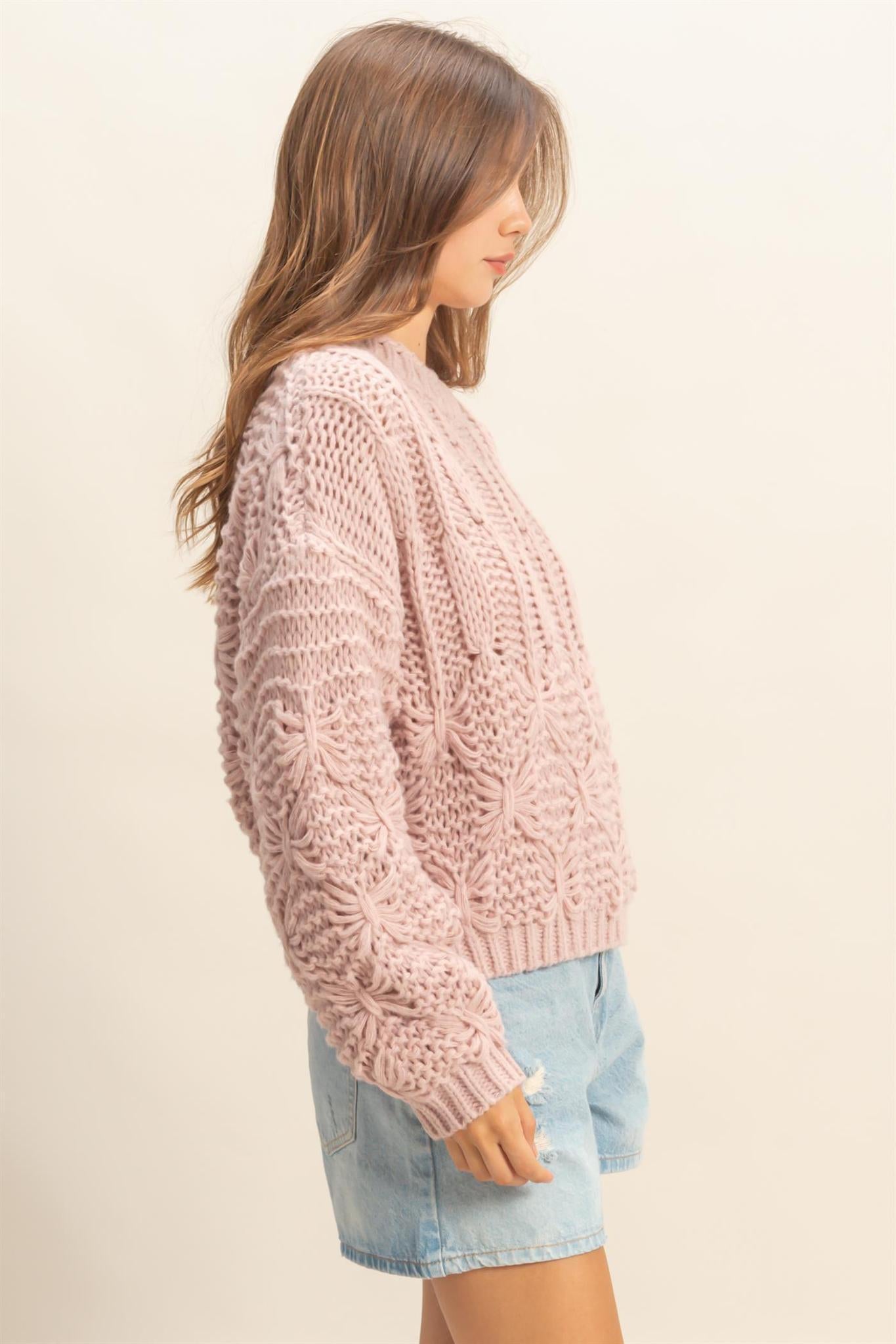 Dusty Rose Chunky Cable Knit Sweater