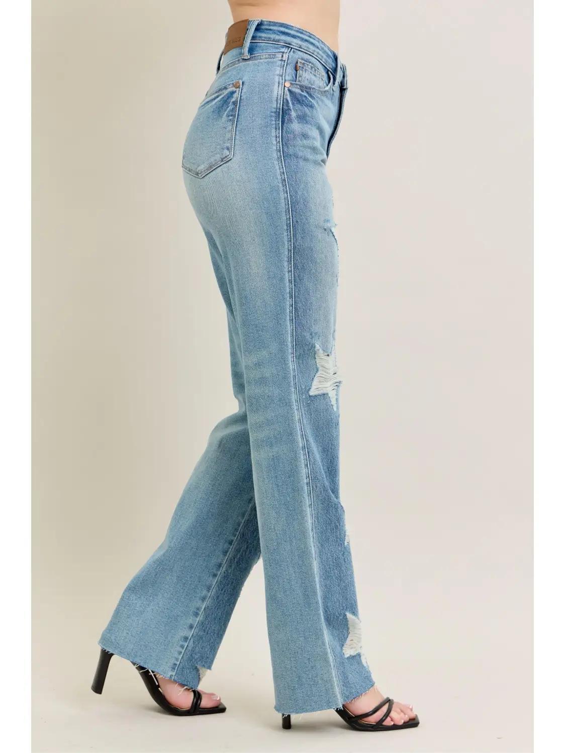 Judy Blue HW Rigid Magic Star Shaped Destroy 90's Straight