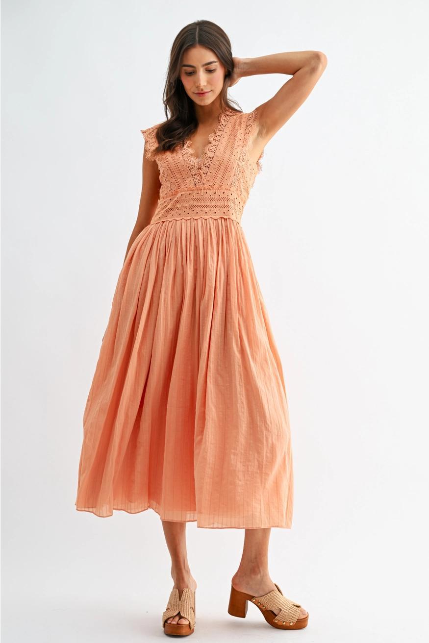 Orange Lace Boho Midi Dress