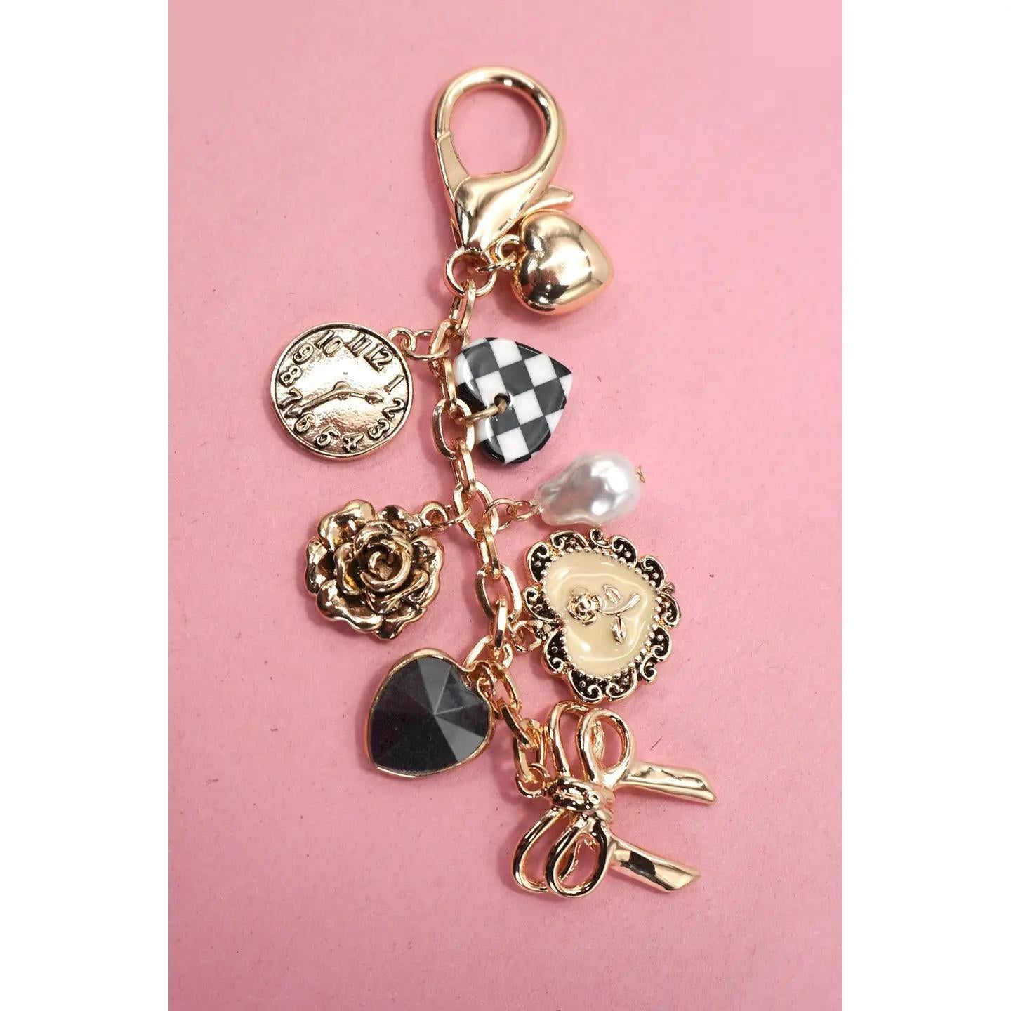 Bow Checker Heart Flower Bag Charm