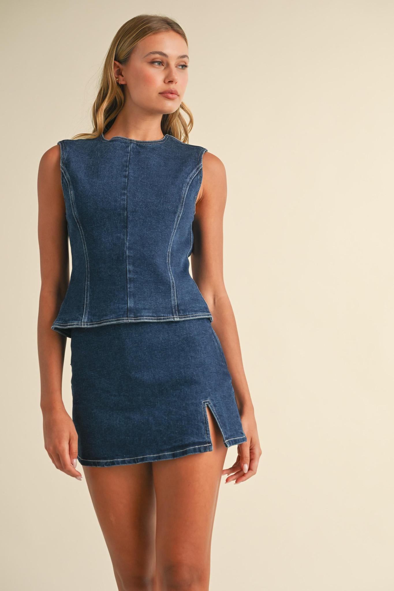 Dark Denim Twill Open-Back Top