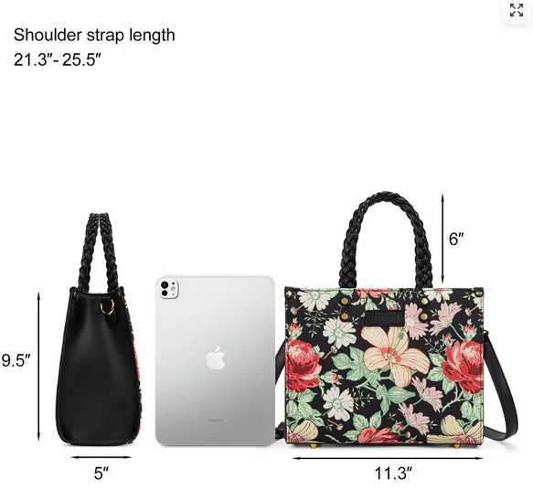 Wrangler Floral Print Braided Tote Bag - Black