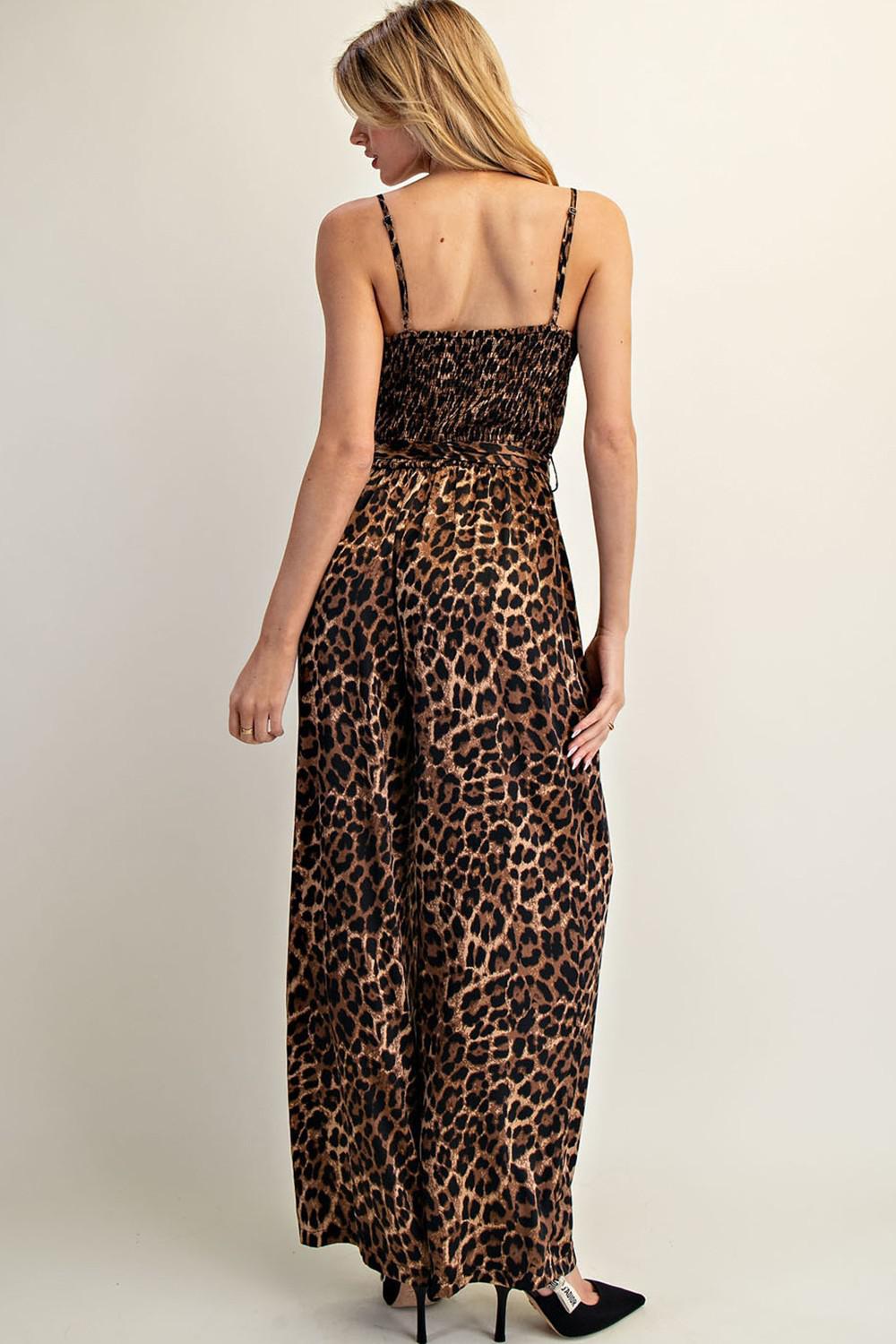 Leopard Tie Waist Sleeveless Jumpsuit