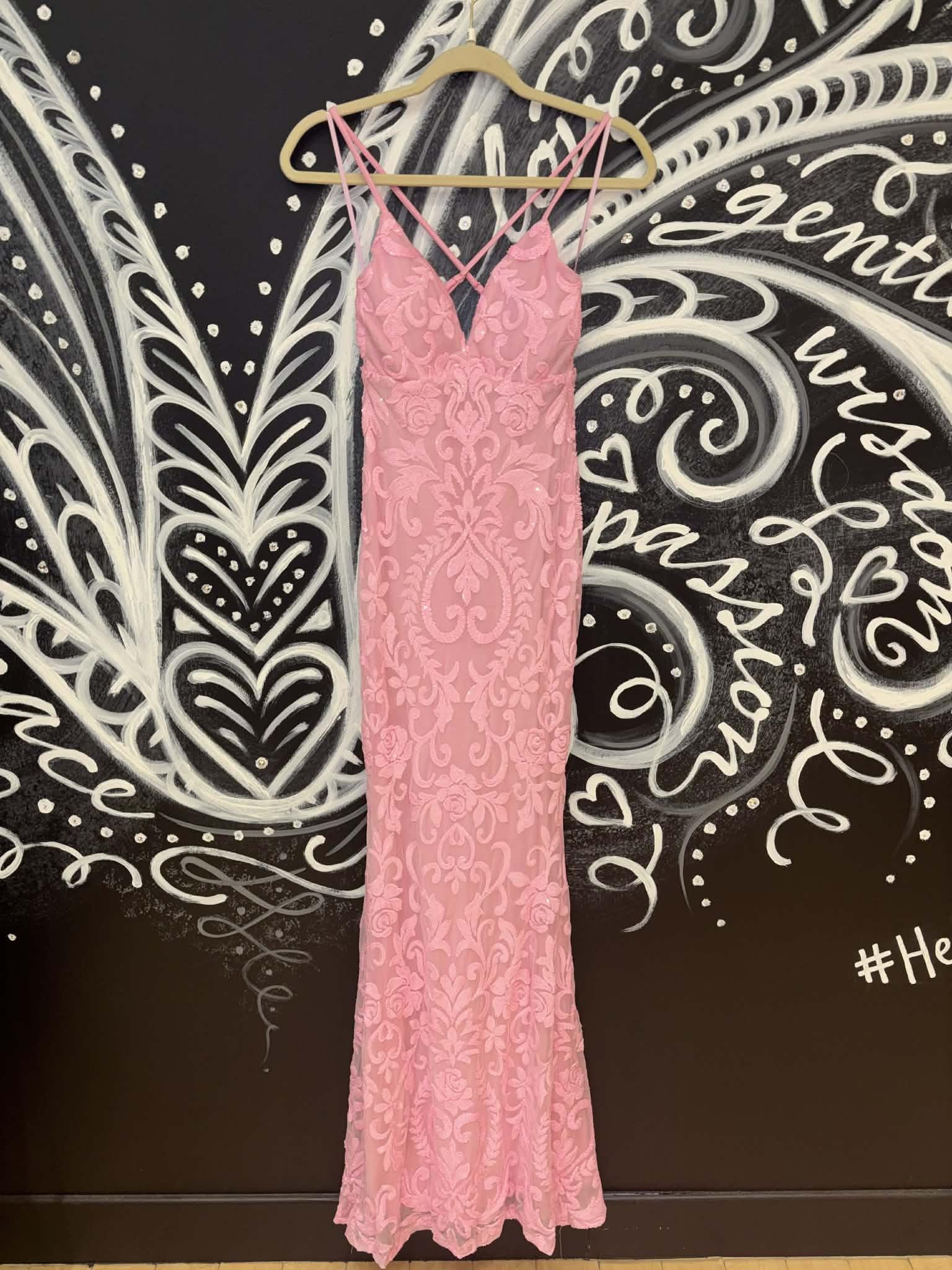 Pink Lace Maxi V-Neck Gown