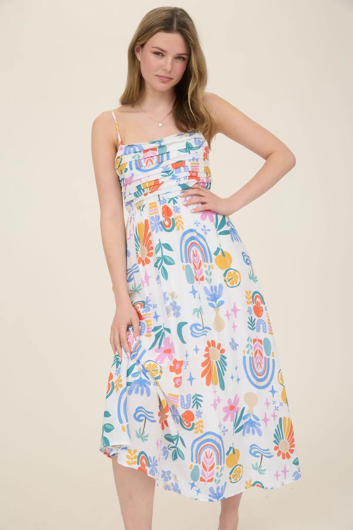 SUMMER PLEATED BACK BOW MIDI DRESS