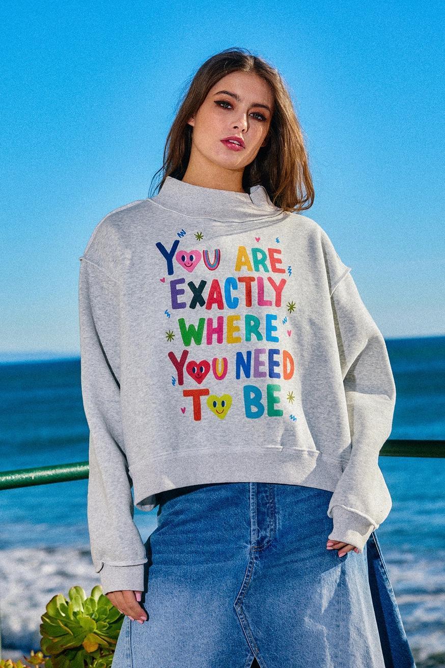 Reversible Graphic Mock-Neck Crop Sweatshirt - EXACTLY
