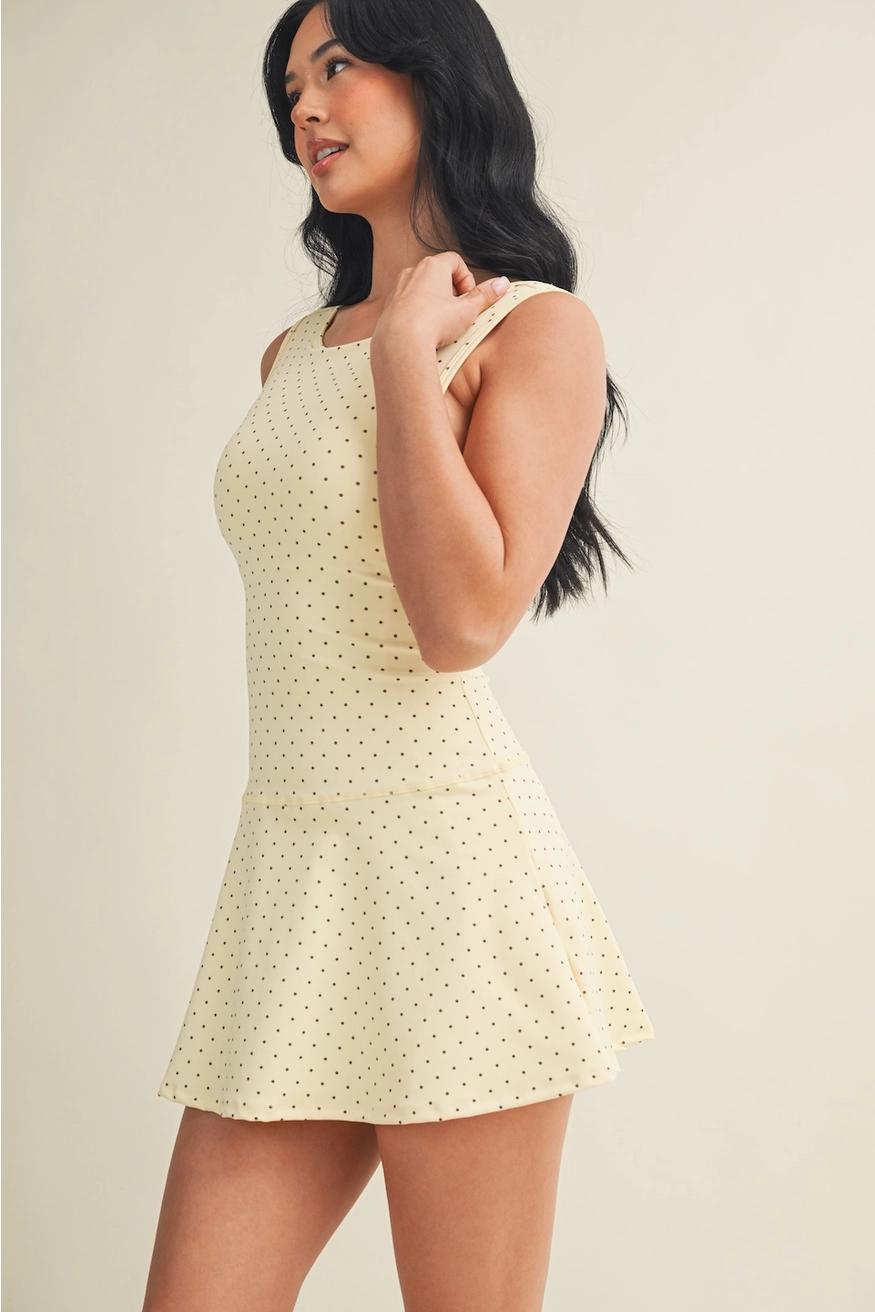 Polka Dot Print A-Line Mini Dress with Drop Waist