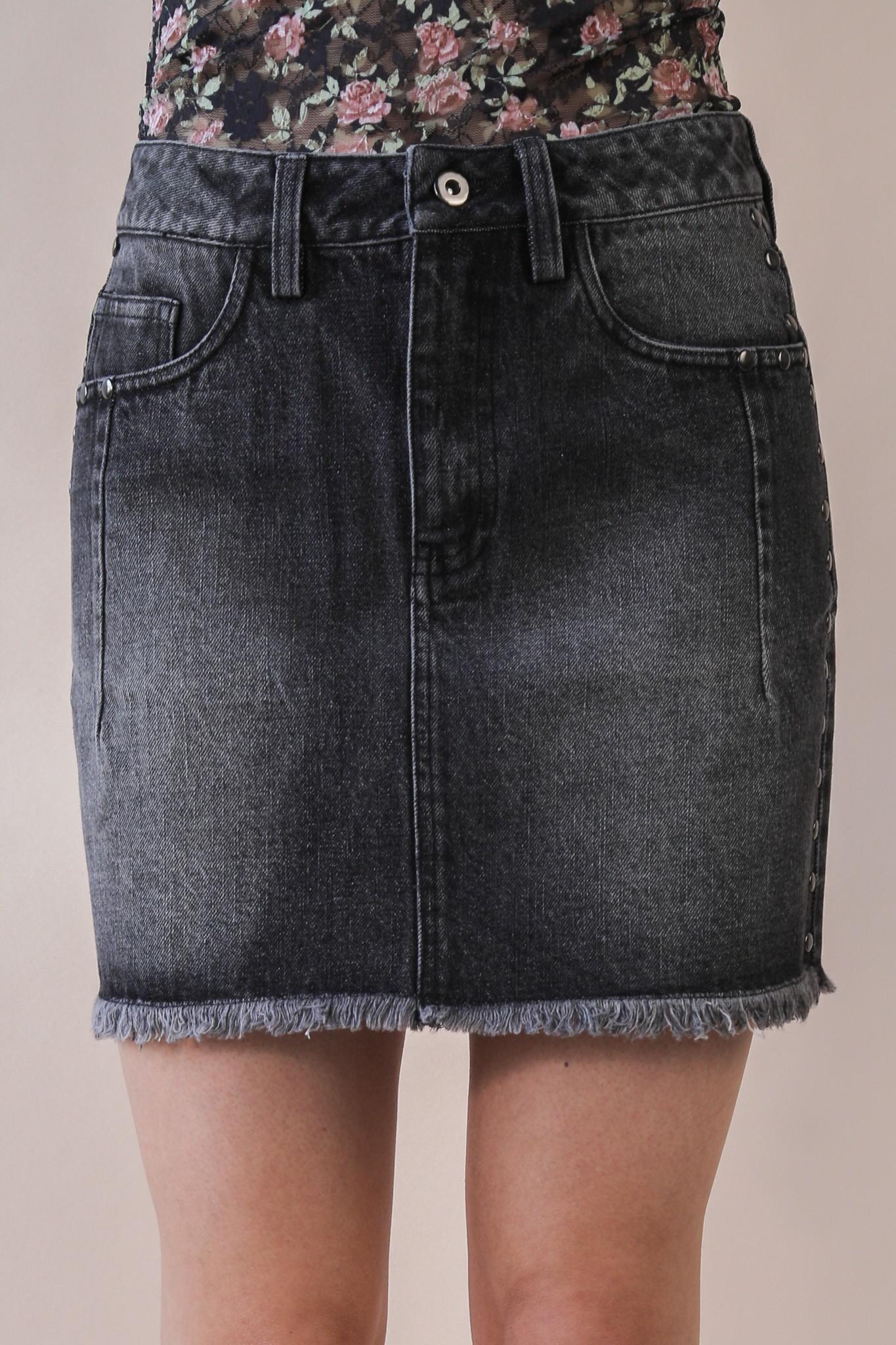 Very Jean Black Stud Washed Denim Skirt