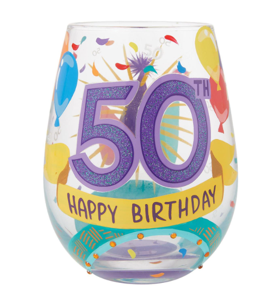Lolita Happy 50th Stemless Wine Glass