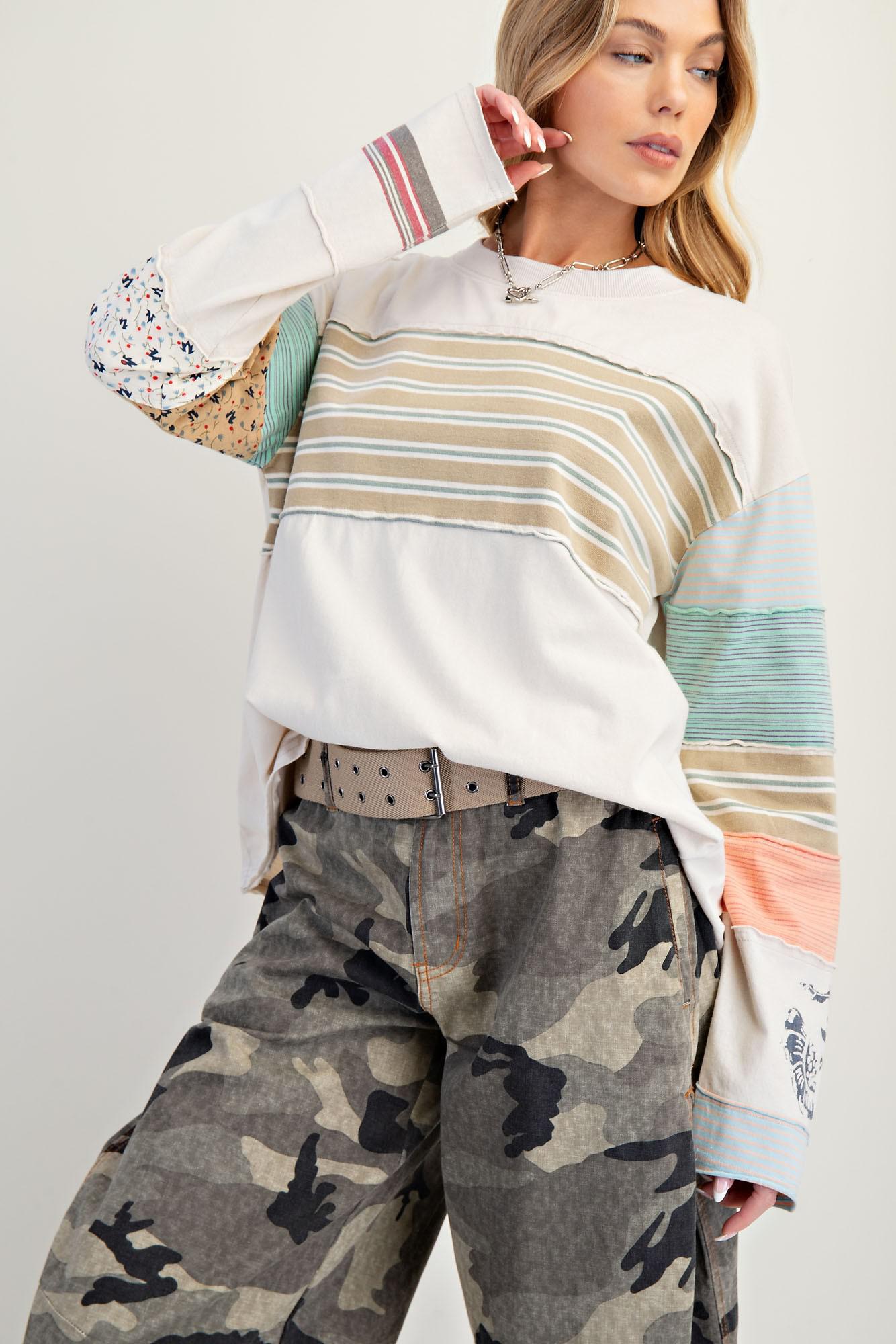 Stripe Mix Terry Knit LS