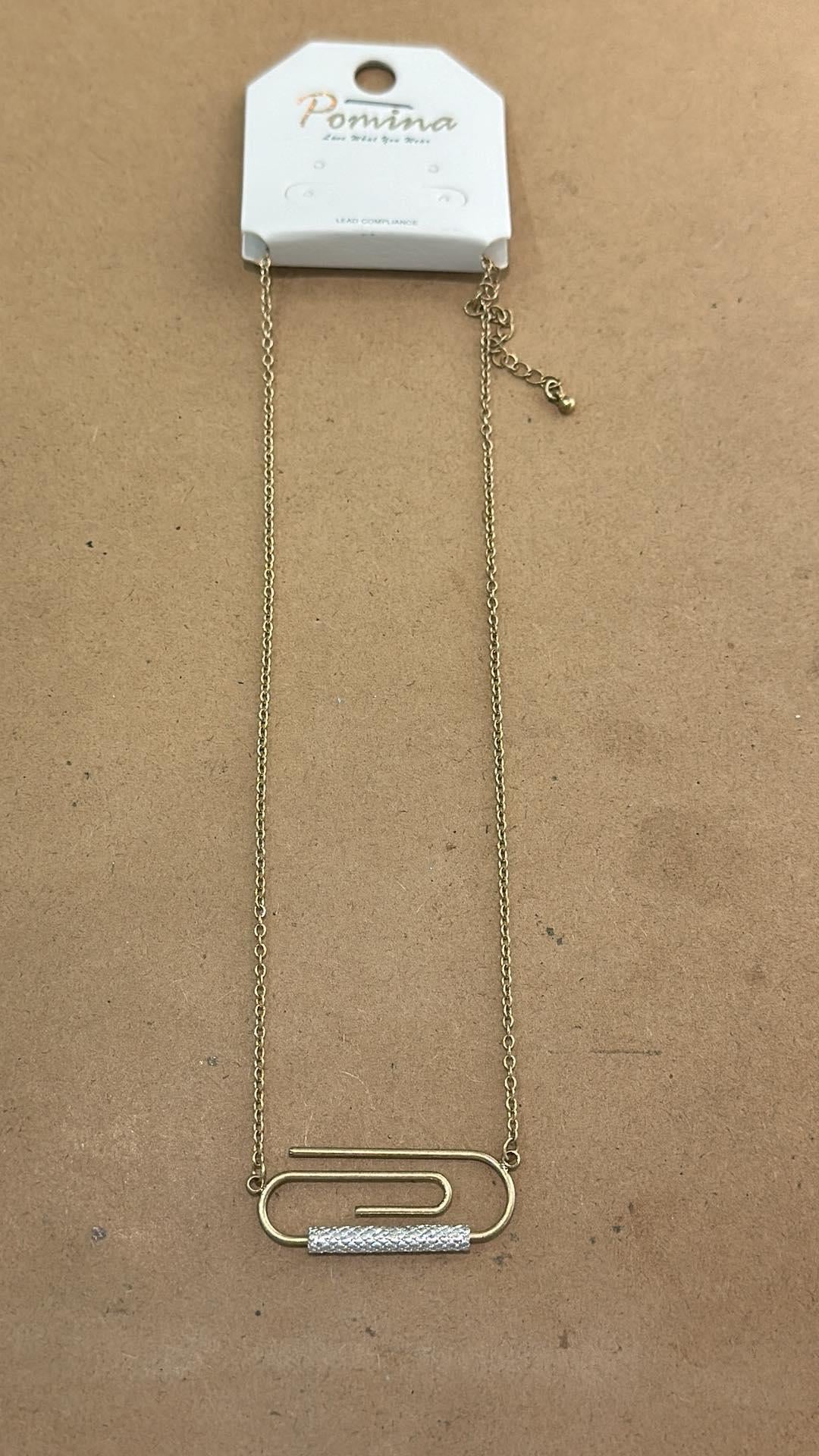 Silver Bar Paperclip Necklacce
