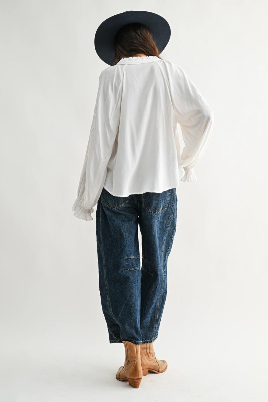 Boho-Chic Embroidered White Peasant Blouse