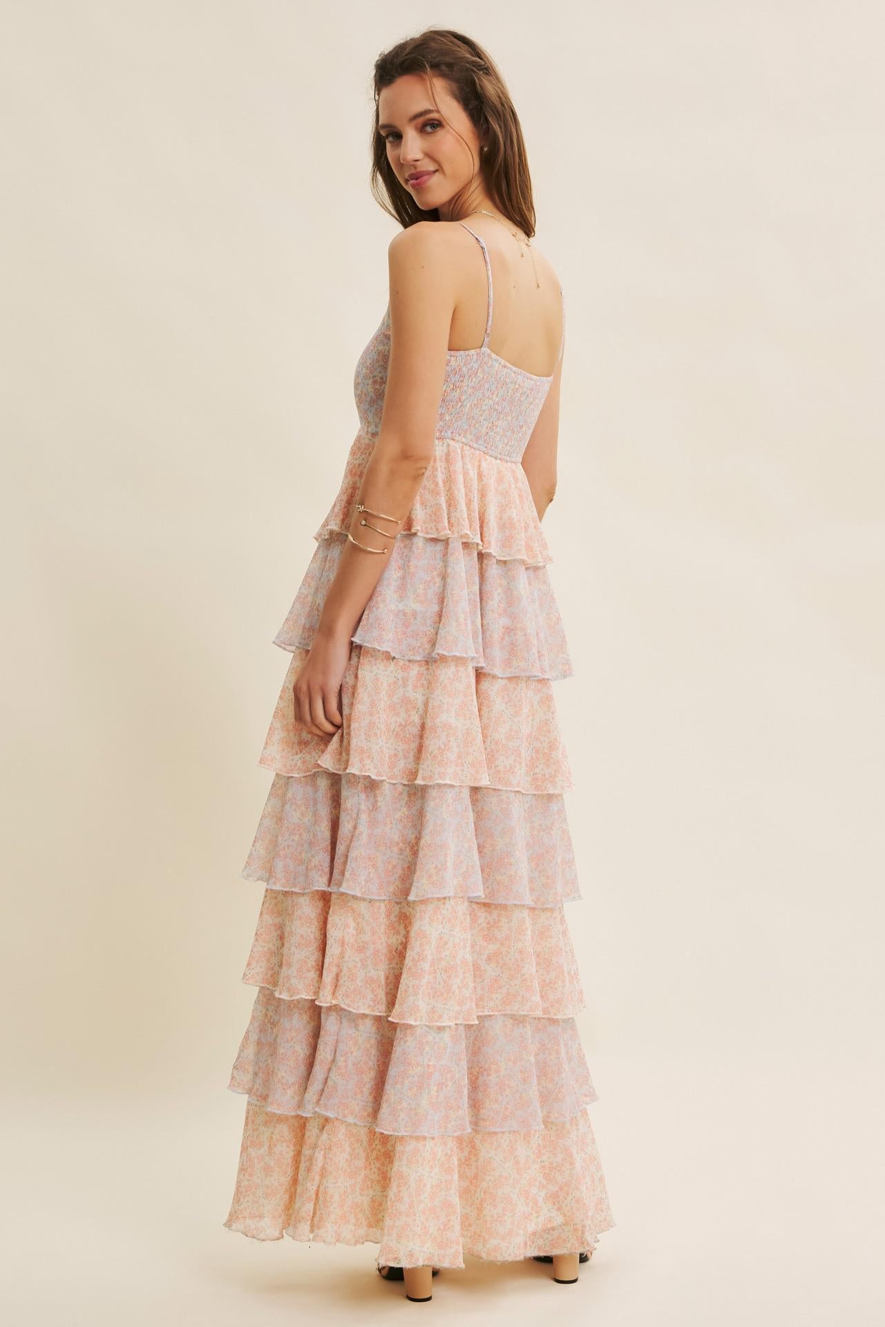 Romantic Story Cascading Tiered Ruffle Maxi Dress