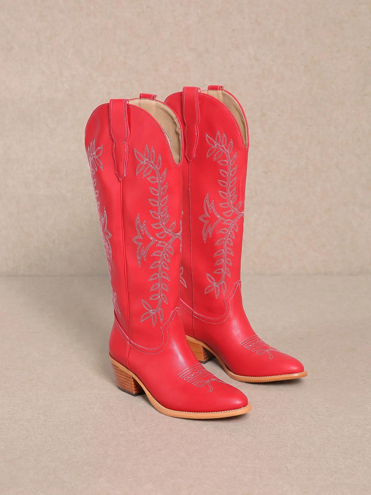 Stella Red Knee-High Western Boots