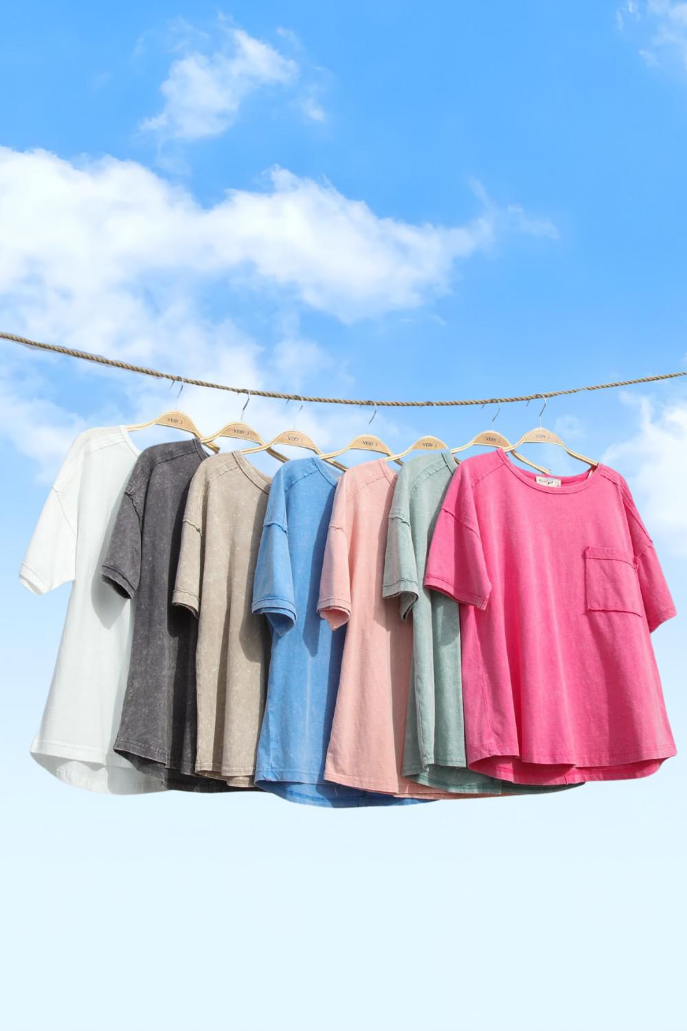 Washed Knit Top with Pocket