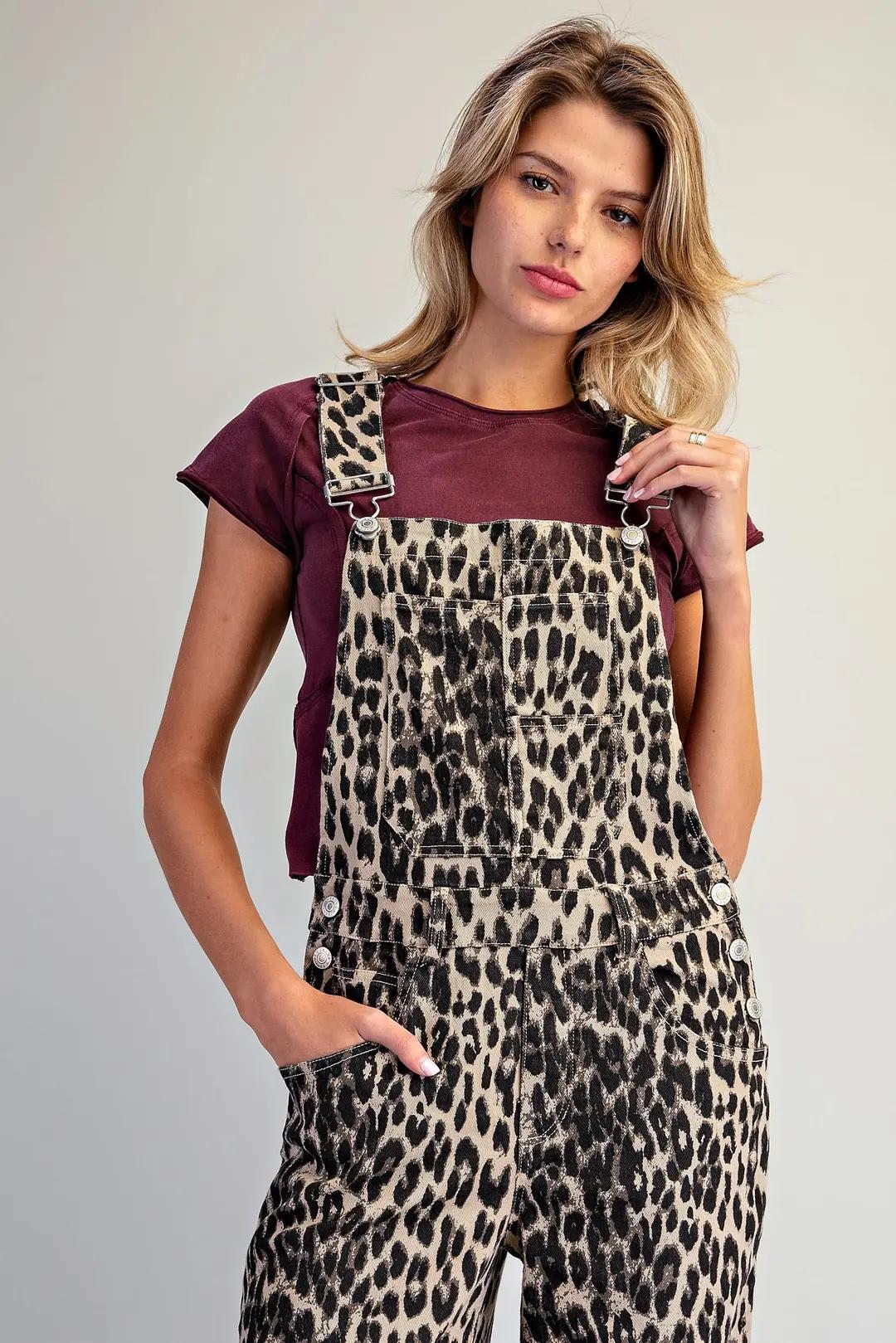 Mineral Washed Leopard Ruffle Hem Jumpsuit