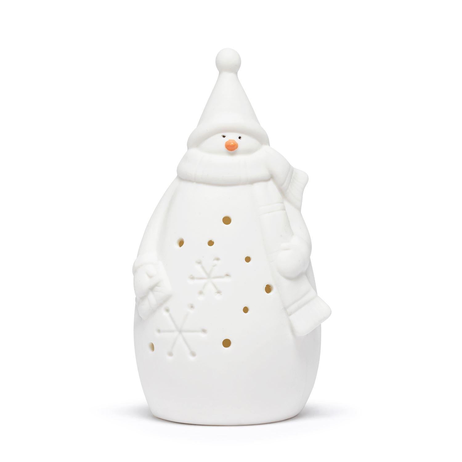 White LED Ceramic Snowman with Scarf Figure - 3x5.5in