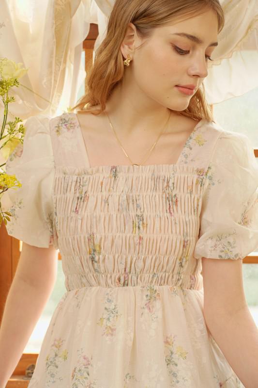 Sheer Bliss Smocked Floral Dress