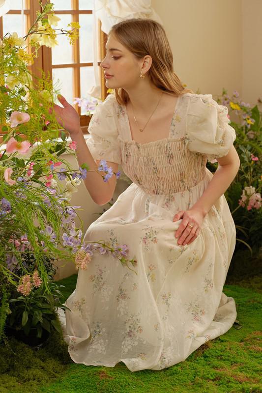Sheer Bliss Smocked Floral Dress