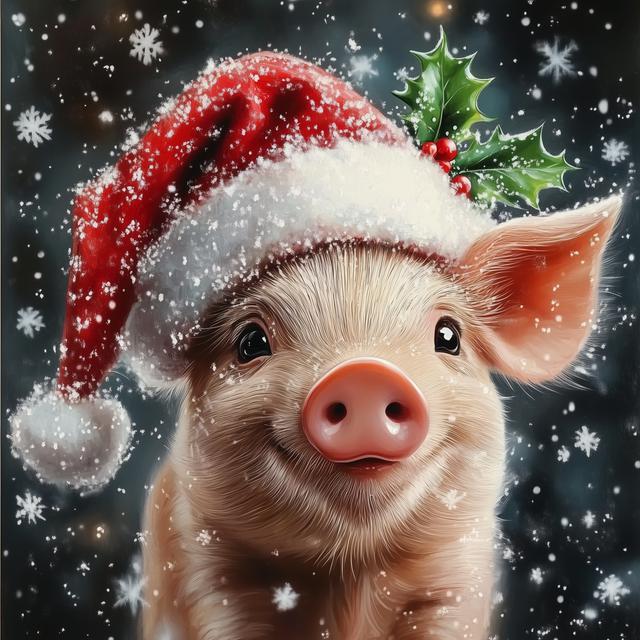 Christmas Pig 18x18 Box Frame