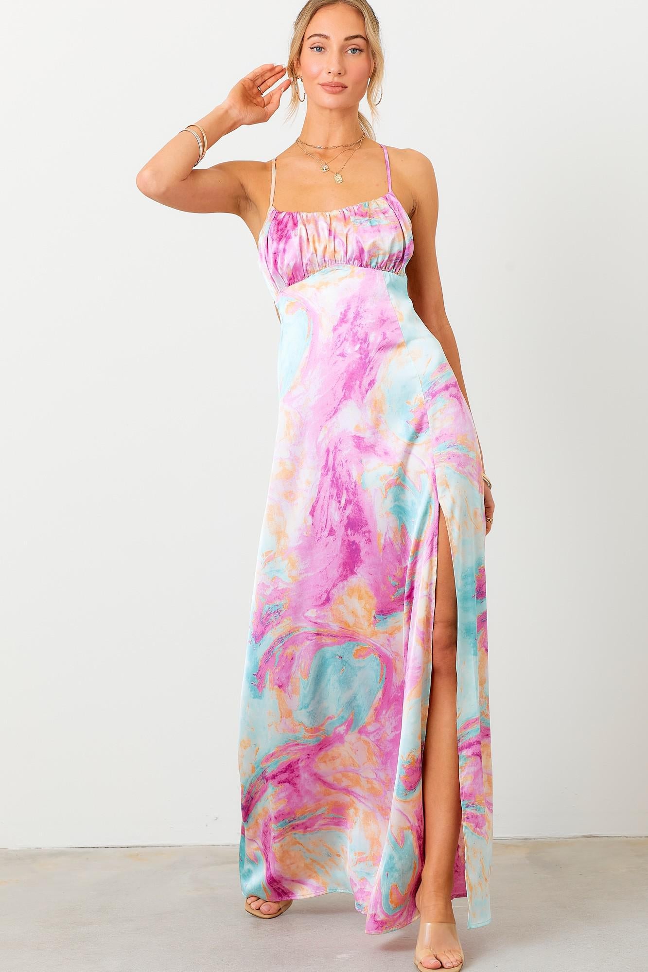 Printed Open Back Maxi Dress