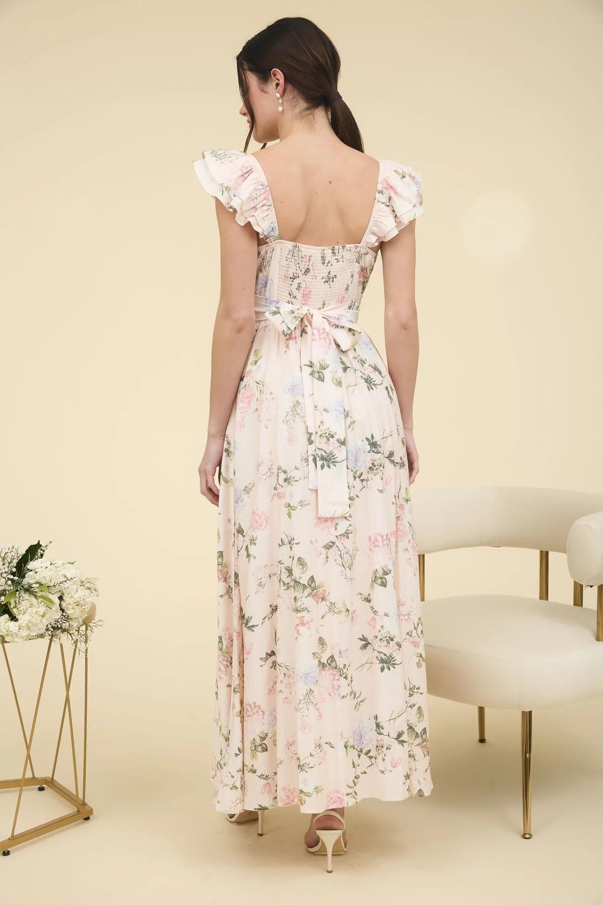 Blush Floral Corset Detail Maxi Dress
