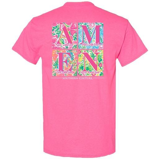 Classic Pattern Square Amen - Safety Pink Tee
