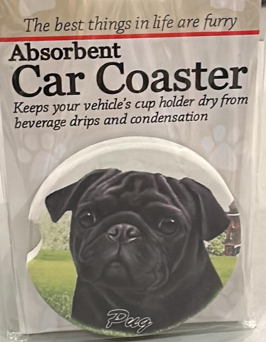 Pug Black Car Coaster