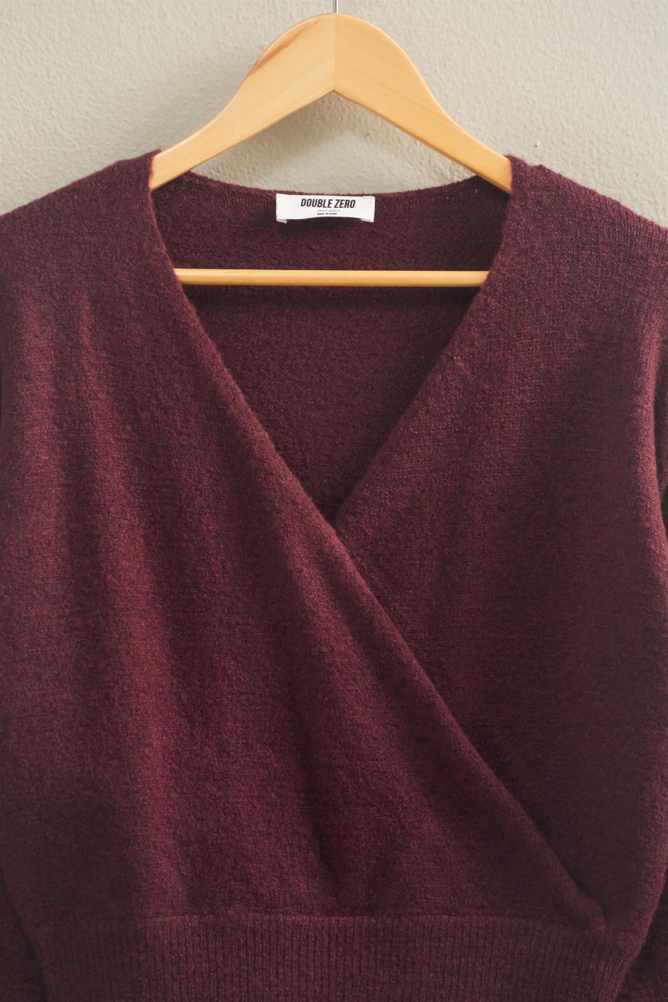 Dark Cherry Surplice V Neck Sweater