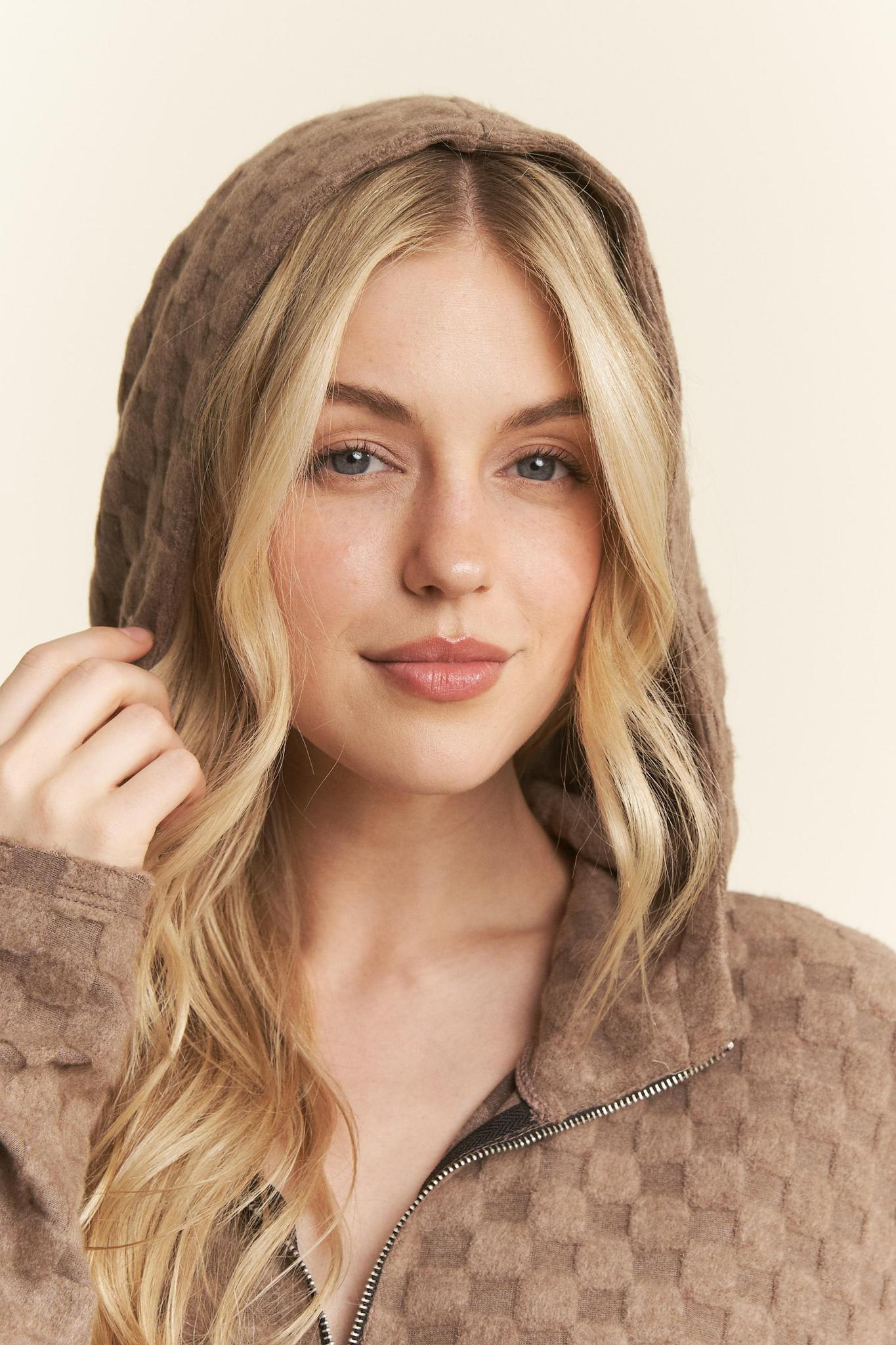 Mocha Half Zipper Mock Neck Hoodie