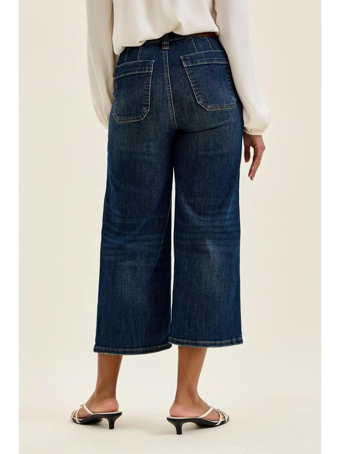 Judy Blue HW Wide Crop Utility & Patch Pocket Jeans