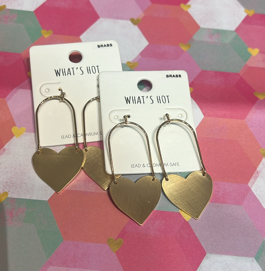 Gold Heart Wire Earrings