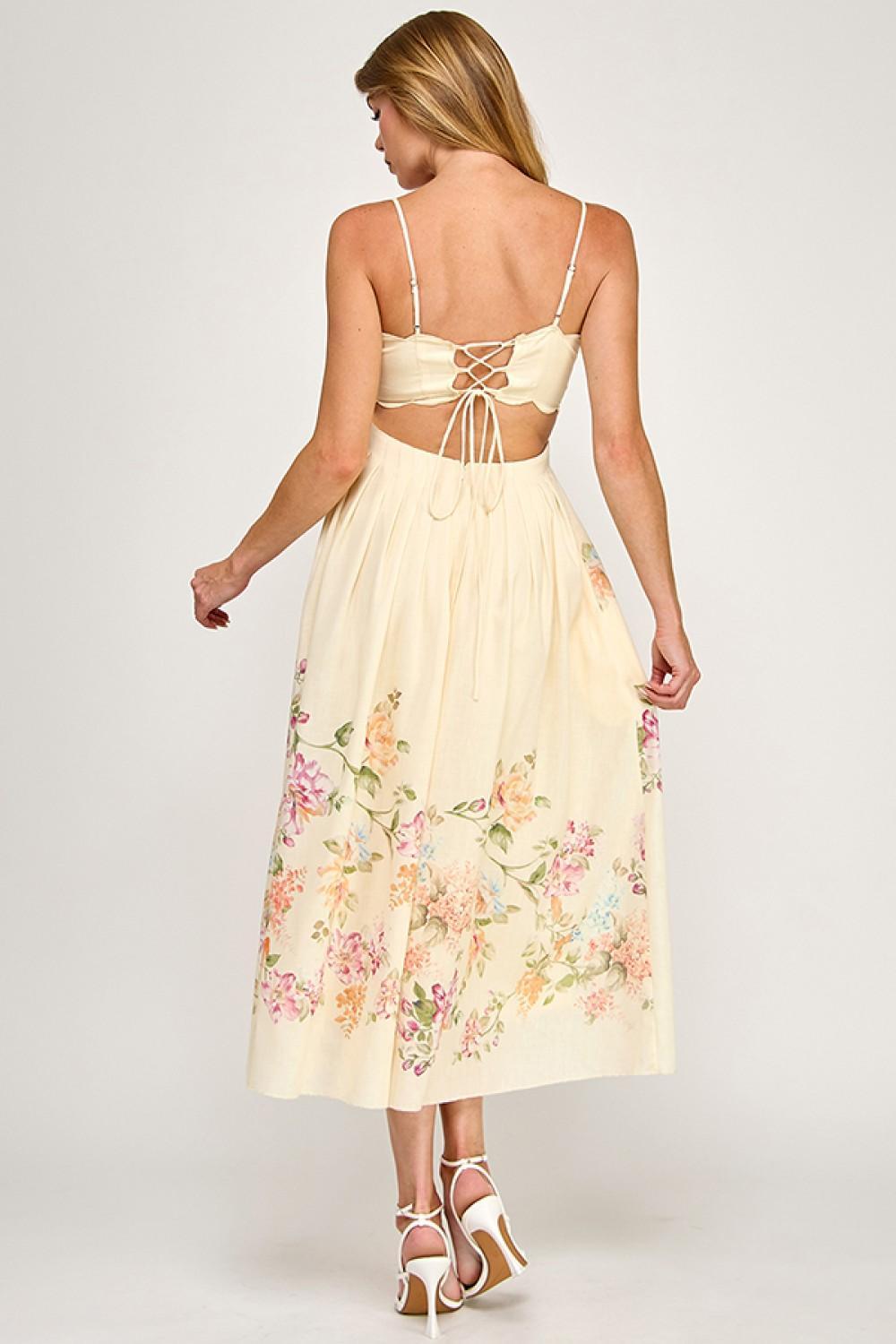 Cream Floral Scallop Dress